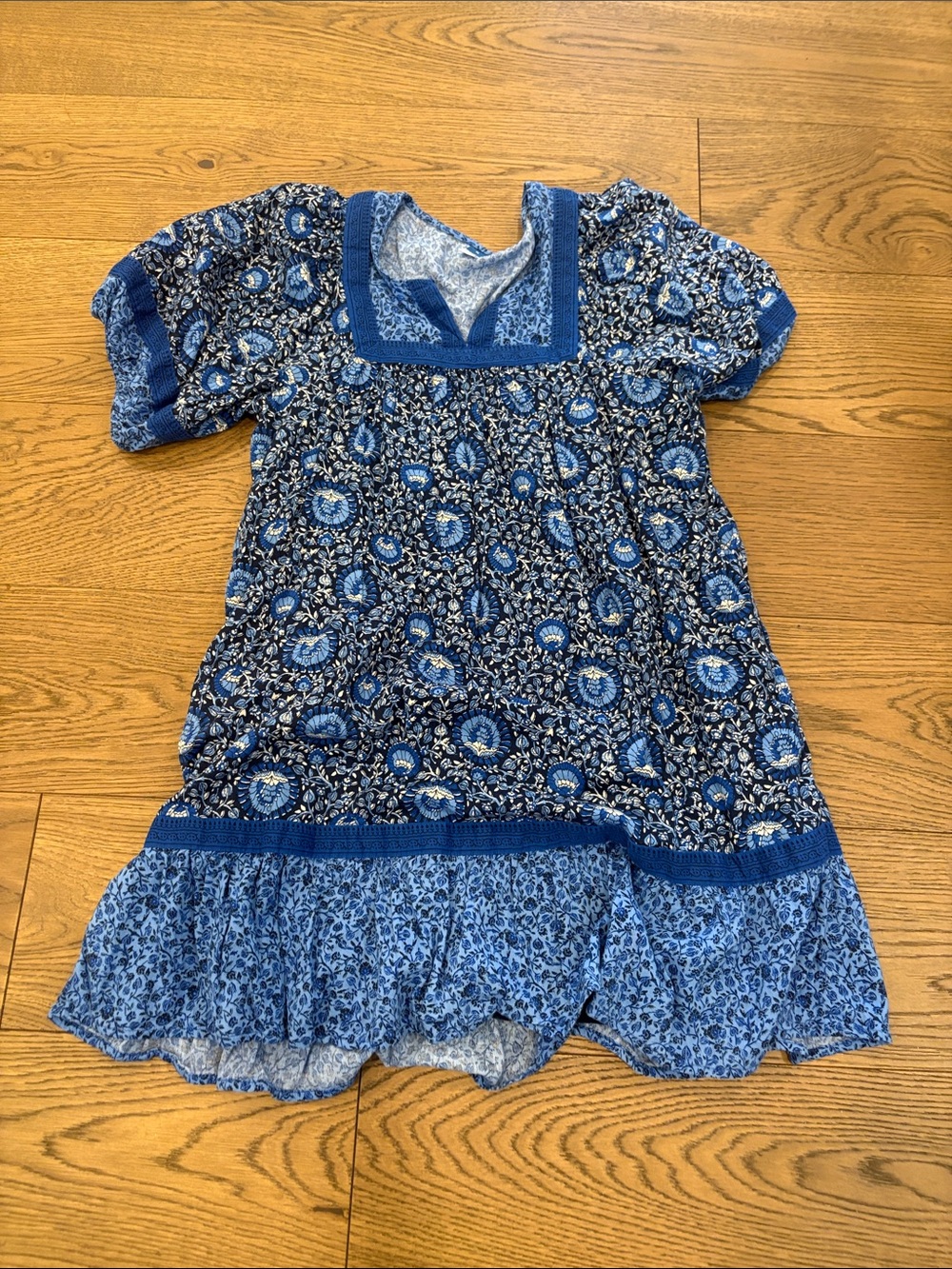 Blue Floral Short Sleeve Boho Dress